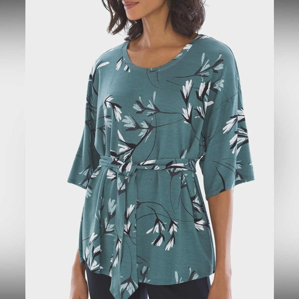 NWT Soma Ladies French Terry Kimono Sleeve Top, Modern Brush Atlantic, XXL
